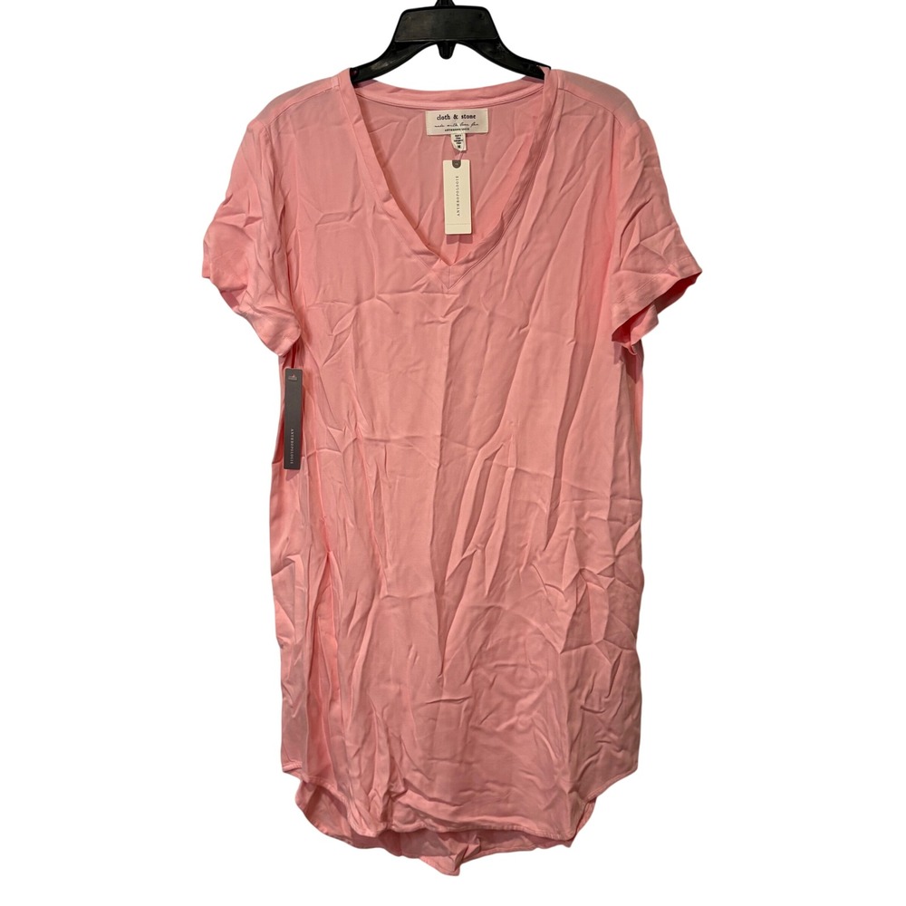 Cloth & Stone Anthropologie Coral Pink V-Neck Rayon T-Shirt Dress M Beach Resort